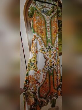 Boho Floral Maxi Dress in Orange & Green
